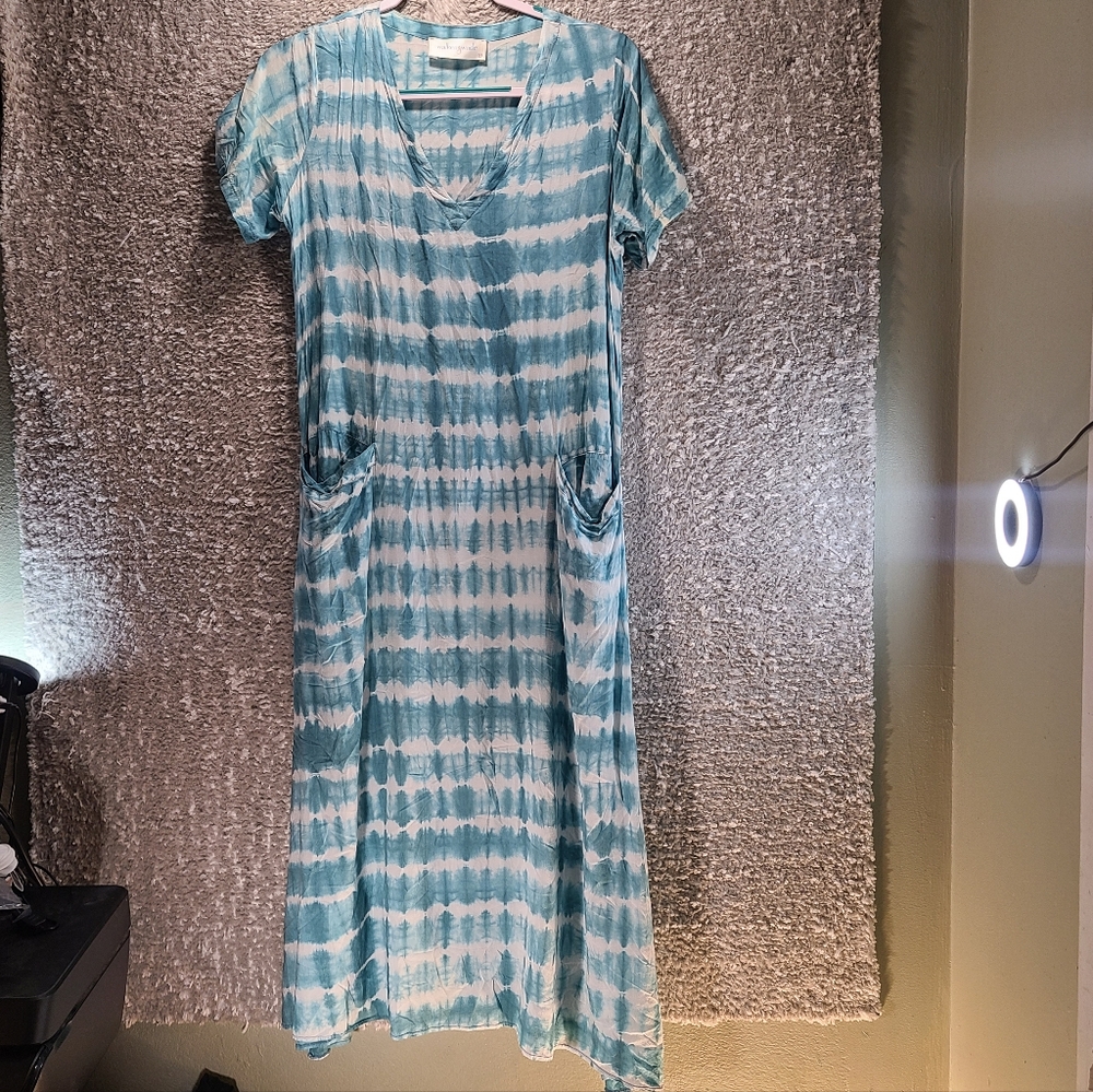 Walker & Wade S Maxi Short Sleeve Dress Lightweight Pullover Rayon Pockets